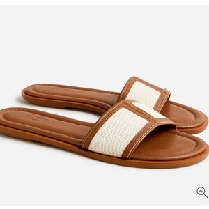 JCrew Elegant Slide sandals in Rich Oak canvas and leather 7.5